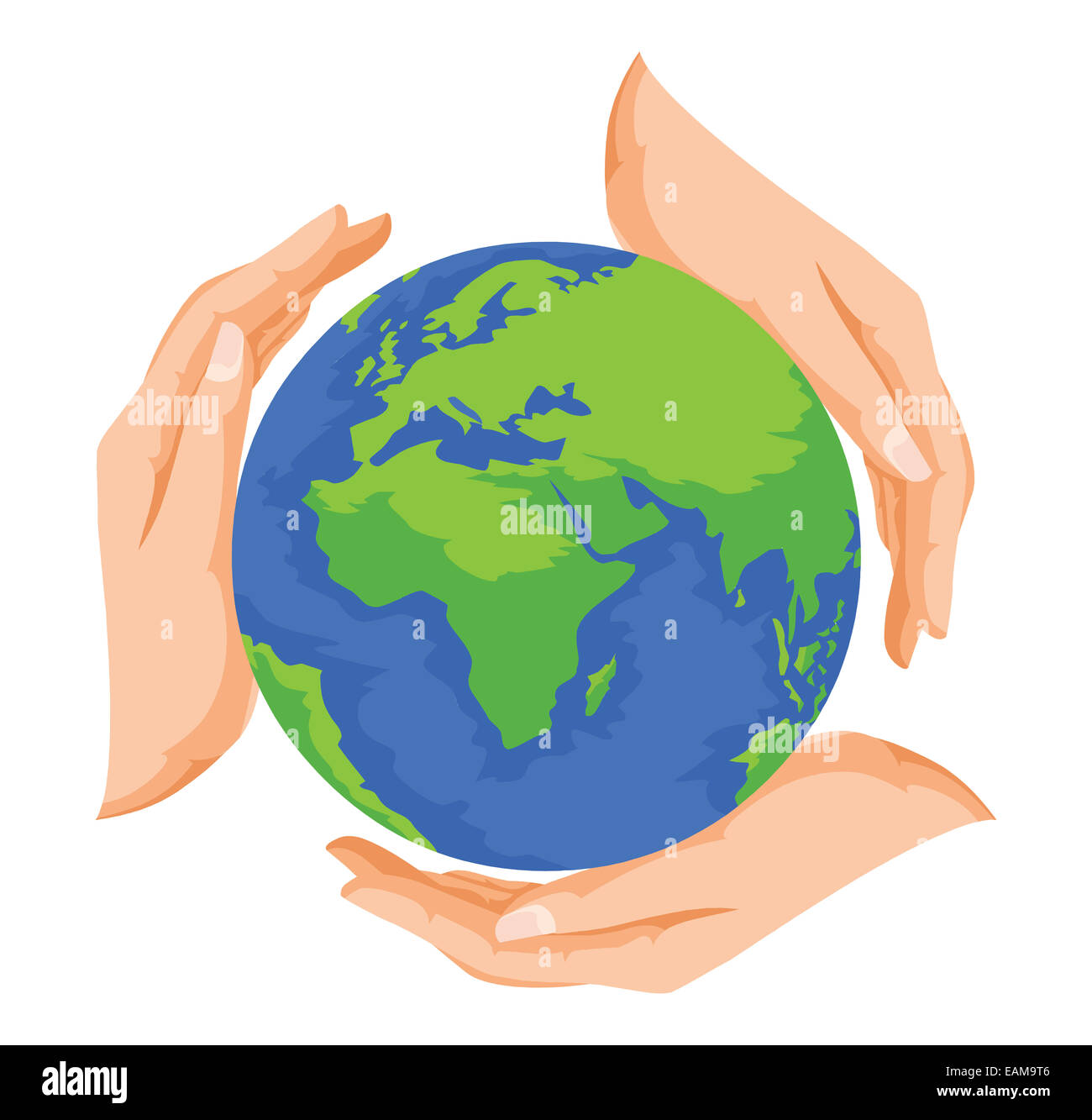 Vector illustration of hands protecting earth, save earth concept ...