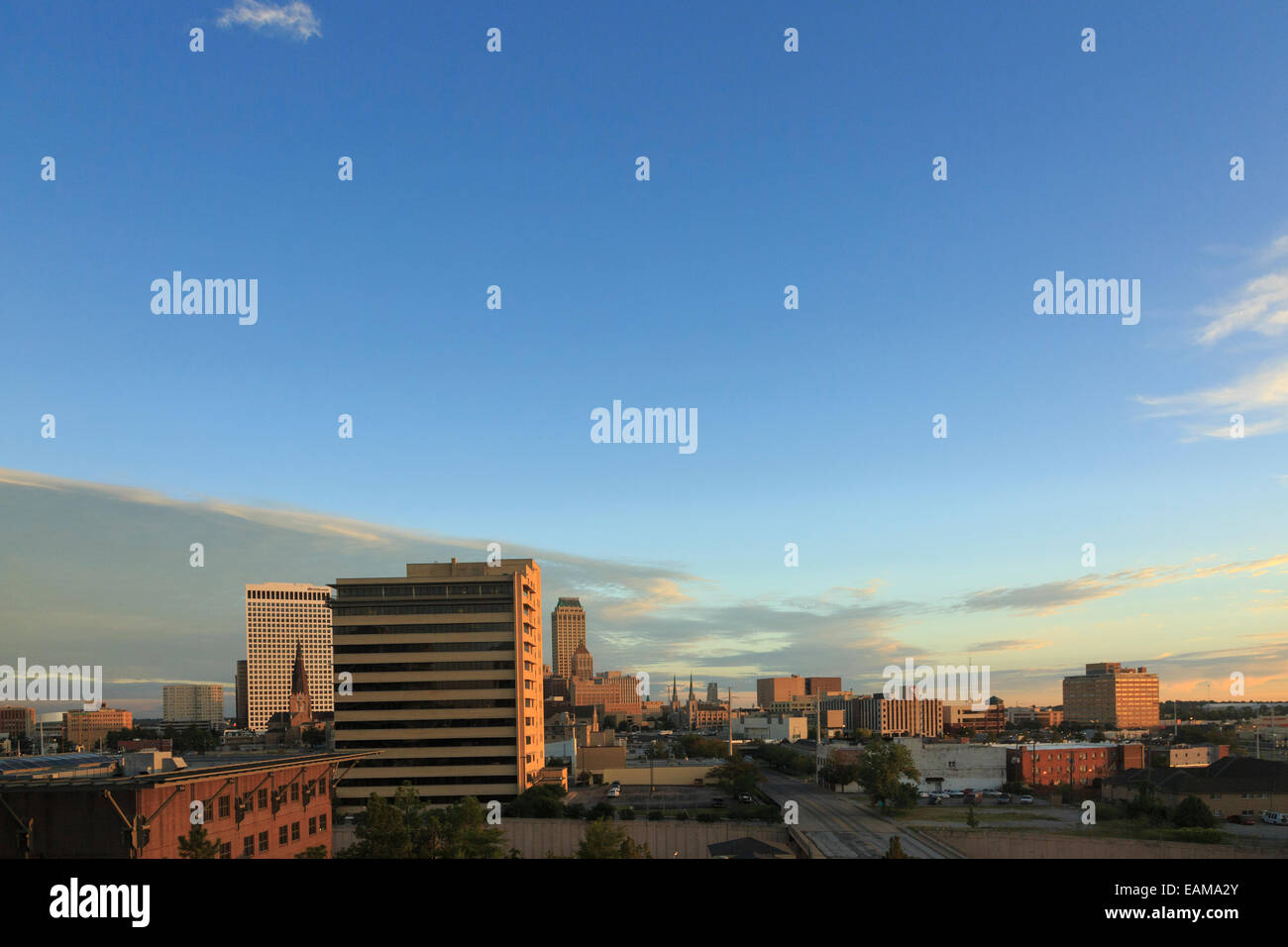 Skyline of Tulsa, Oklahoma at Sunrise Stock Photo