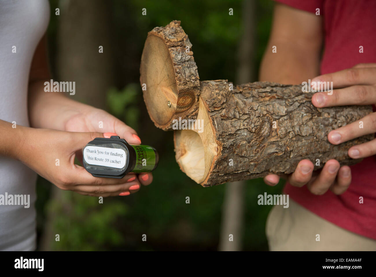Two teens with Geocashe, USA Stock Photo