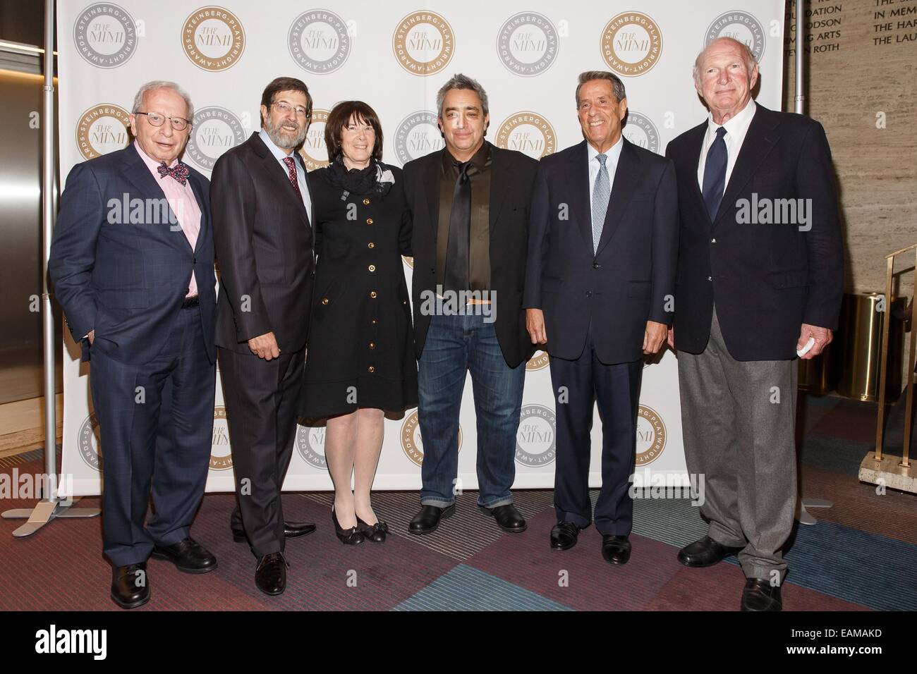 New York, NY, USA. 17th Nov, 2014. William Zabel, James D. Steinberg, Carole Krumland, Stephen Adly Guirgis, Michael Steinberg, Seth Weingarten at arrivals for The Harold and Mimi Steinberg Charitable Trust Host 2014 Steinberg Distinguished Playwright Award, Mitzi E. Newhouse Theater at Lincoln Center, New York, NY November 17, 2014. Credit:  Jason Smith/Everett Collection/Alamy Live News Stock Photo