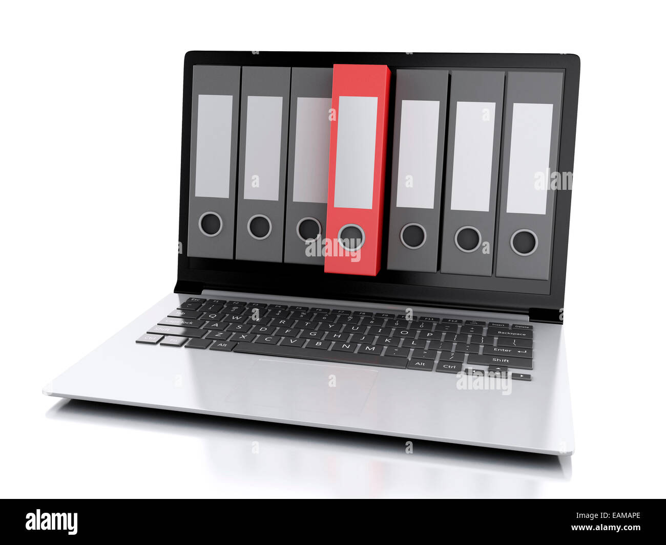image of 3d Archive concept. Laptop and files on isolated white ...