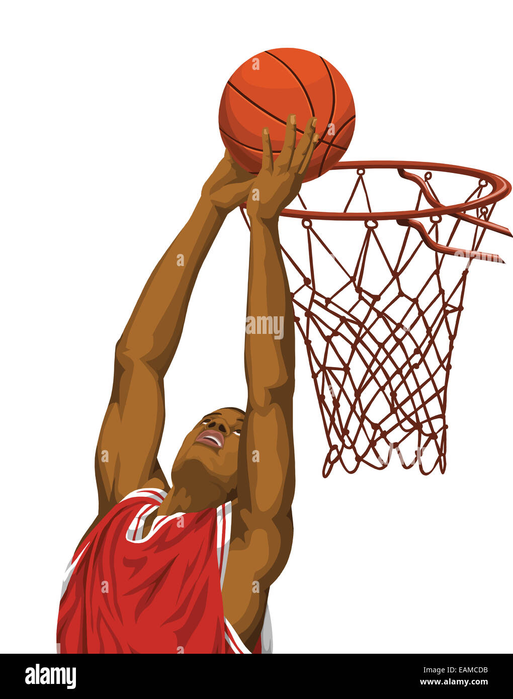 Vector illustration of basketball player throws the ball in basket