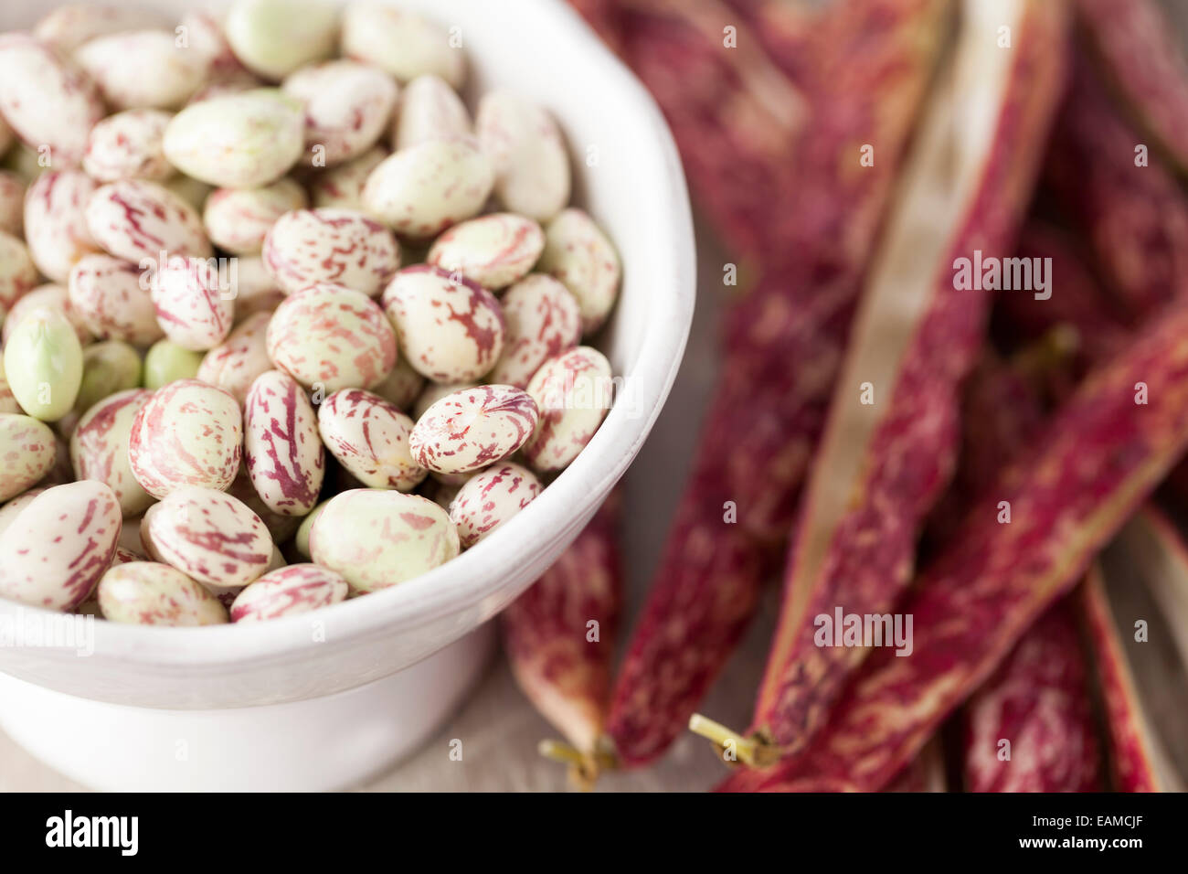 Shelled Borlotti Beans & Pods Stock Photo