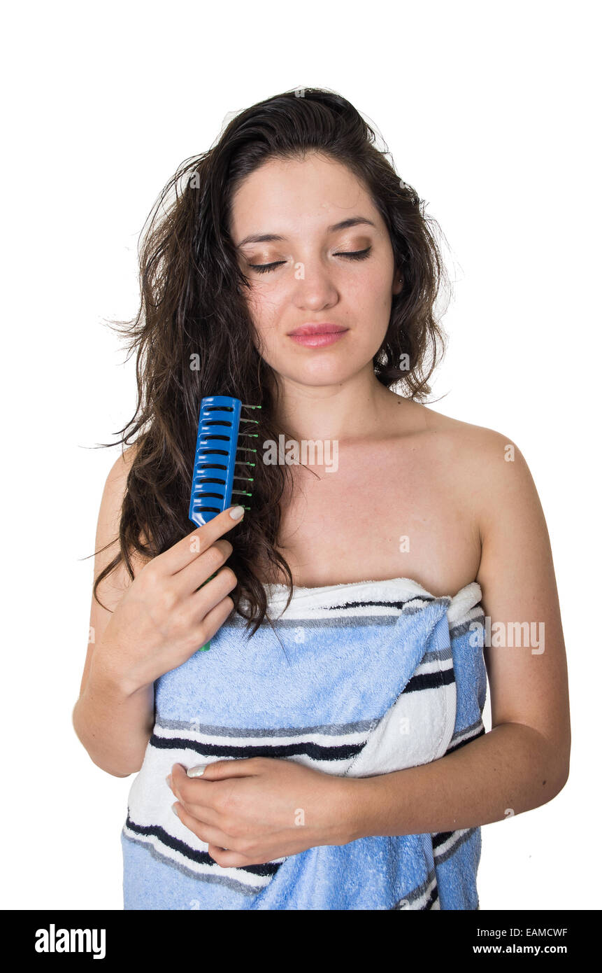 beautiful young girl wrapped in towel after shower Stock Photo Alamy