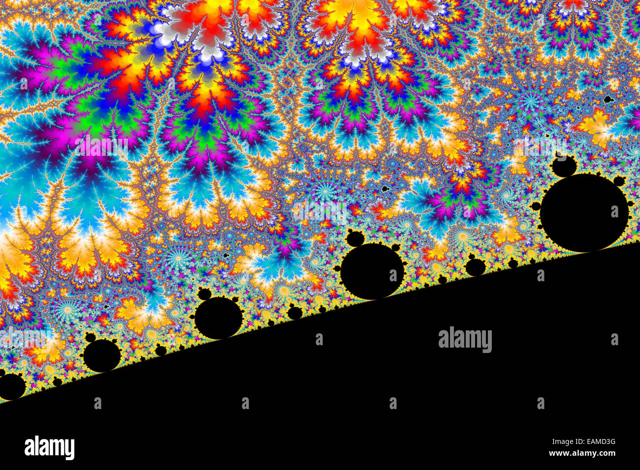 a digitally generated colorful fractal background based on the mandelbrot set Stock Photo