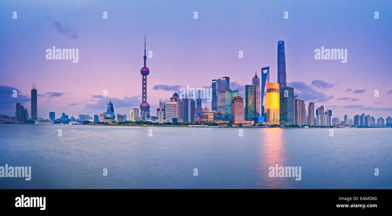 China Shanghai Pudong district Skyline during sunset Stock Photo