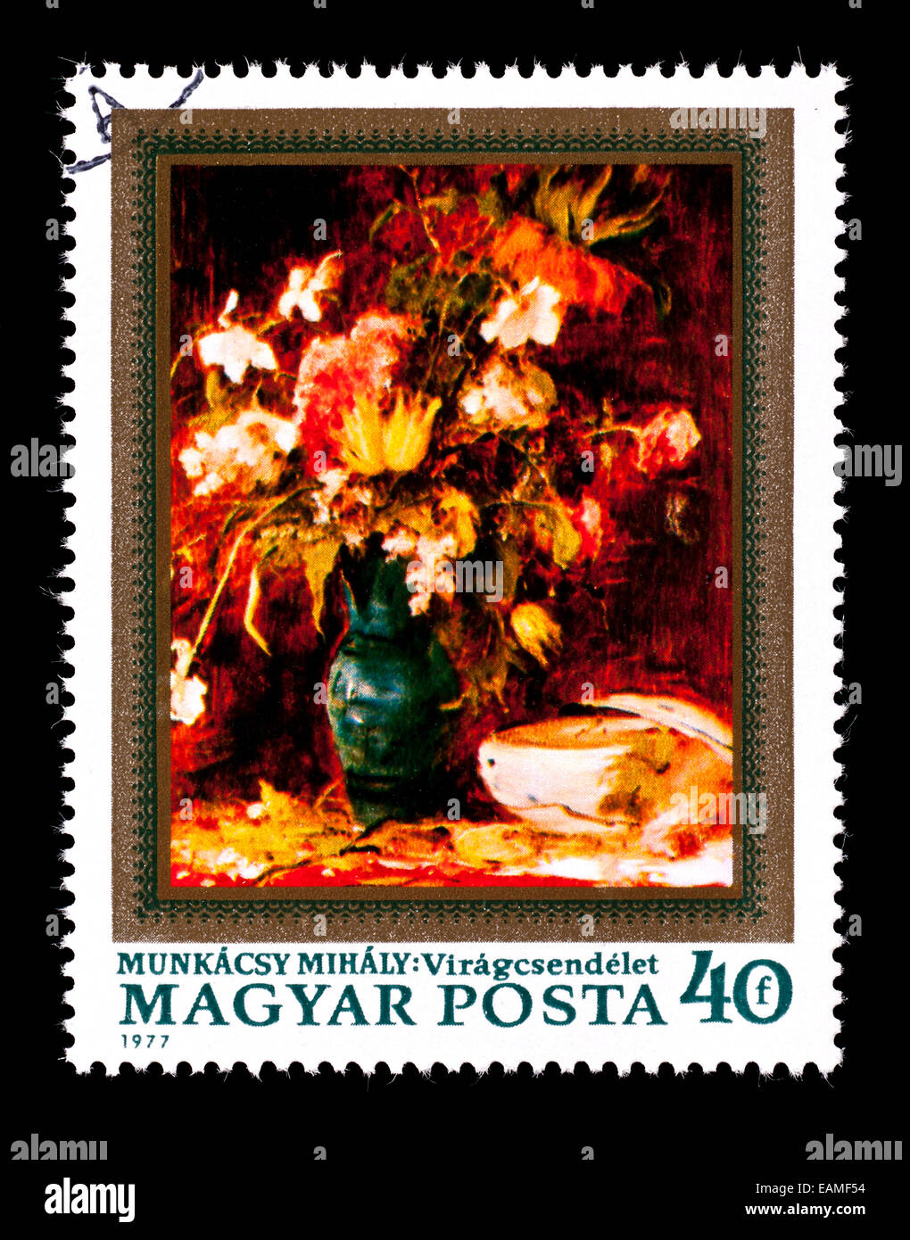 Postage stamp from Hungary depicting a painting of flowers by Mihaly ...