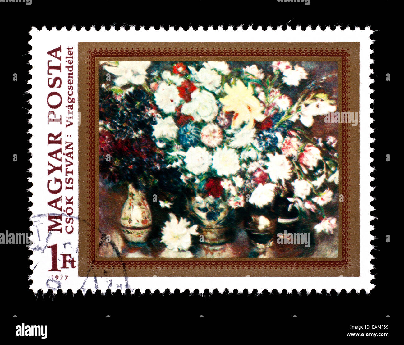 Postage stamp from Hungary depicting a painting of flowers by Istvan ...