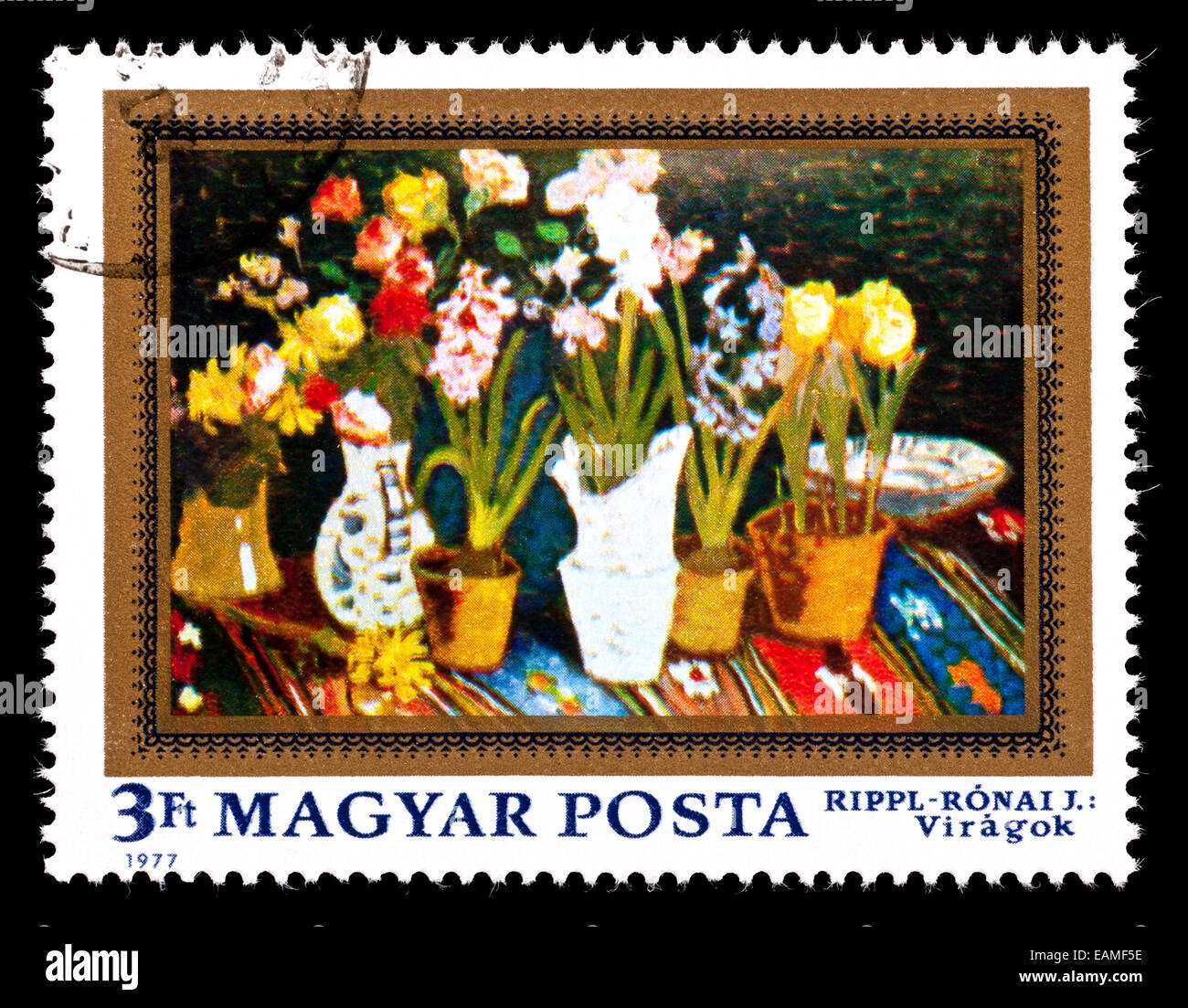 Postage stamp from Hungary depicting a painting of flowers by Jozsef ...