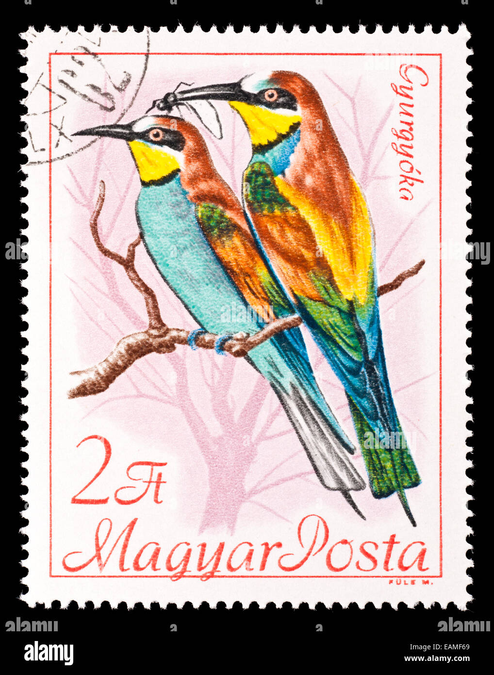 Postage stamp from Hungary depicting European Bee-eaters, issued for the International Bird Preservation Congress in 1968. Stock Photo