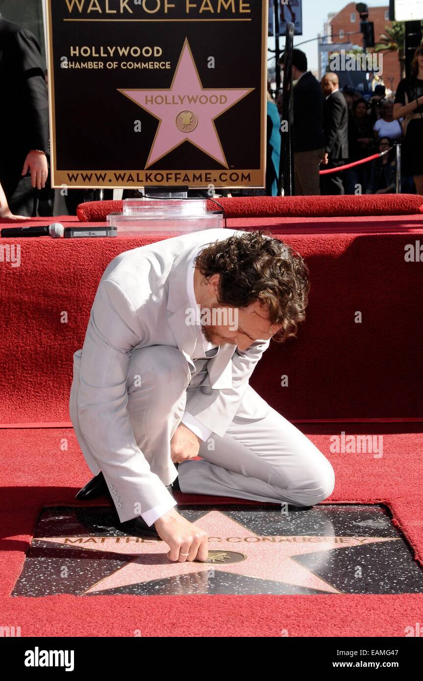 Los Angeles, CA, USA. 17th Nov, 2014. Matthew McConaughey at the induction ceremony for Star on the Hollywood Walk of Fame for Matthew McConaughey, Hollywood Boulevard, Los Angeles, CA November 17, 2014. Credit:  Michael Germana/Everett Collection/Alamy Live News Stock Photo