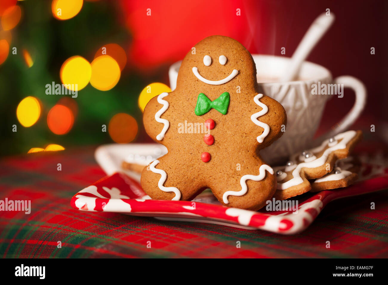 Gingerbread man and hot drink Stock Photo