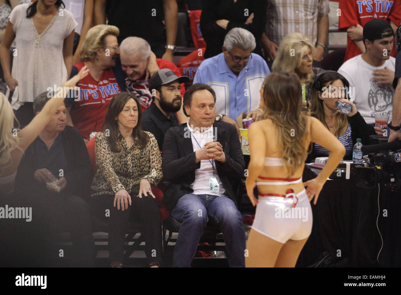 Celebrities courtside at the Los Angeles Clippers NBA basketball game against The Oklahoma City Thunder. The Thunder defeated the Clippers by the final score of 104-98 in game 6 of the Western Conference Semifinals at Staples Center in downtown Los Angele Stock Photo