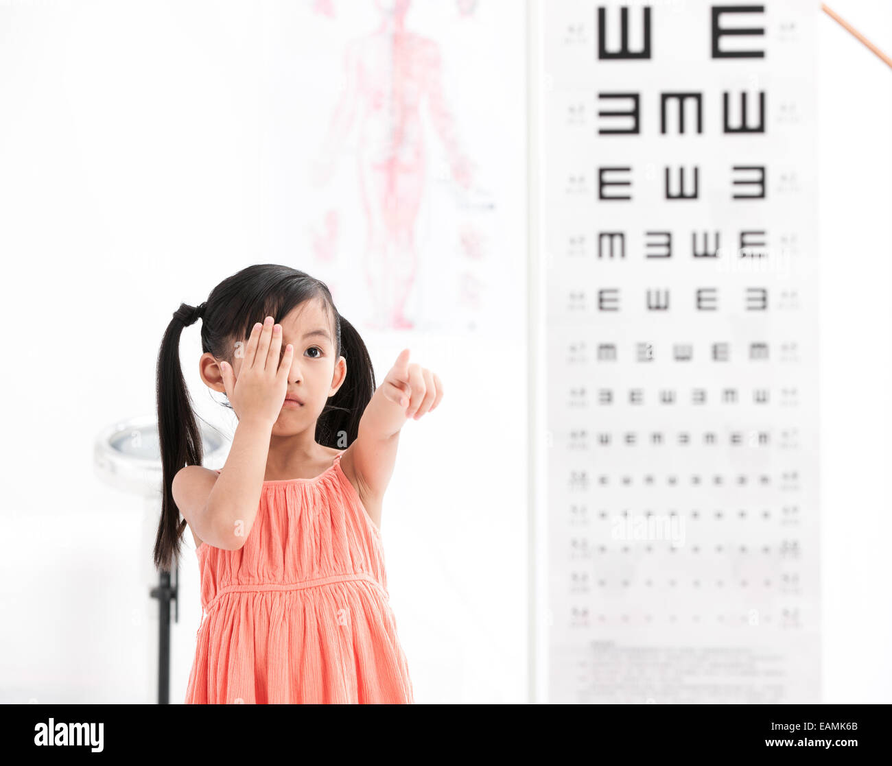 Oriental girls testing vision Stock Photo