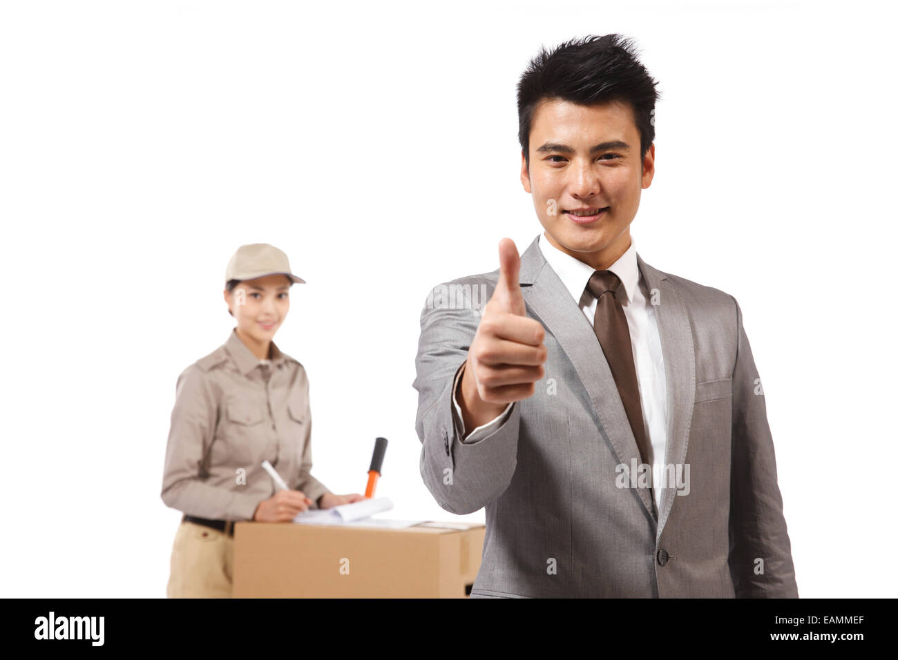 Youth logistics personnel and business man Stock Photo