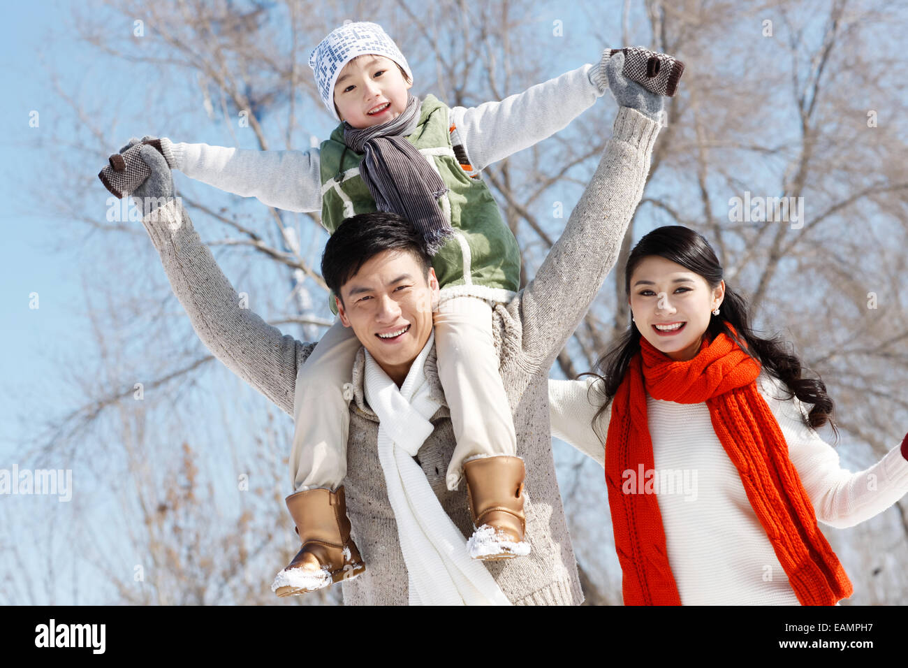 One-child families play outdoors Stock Photo