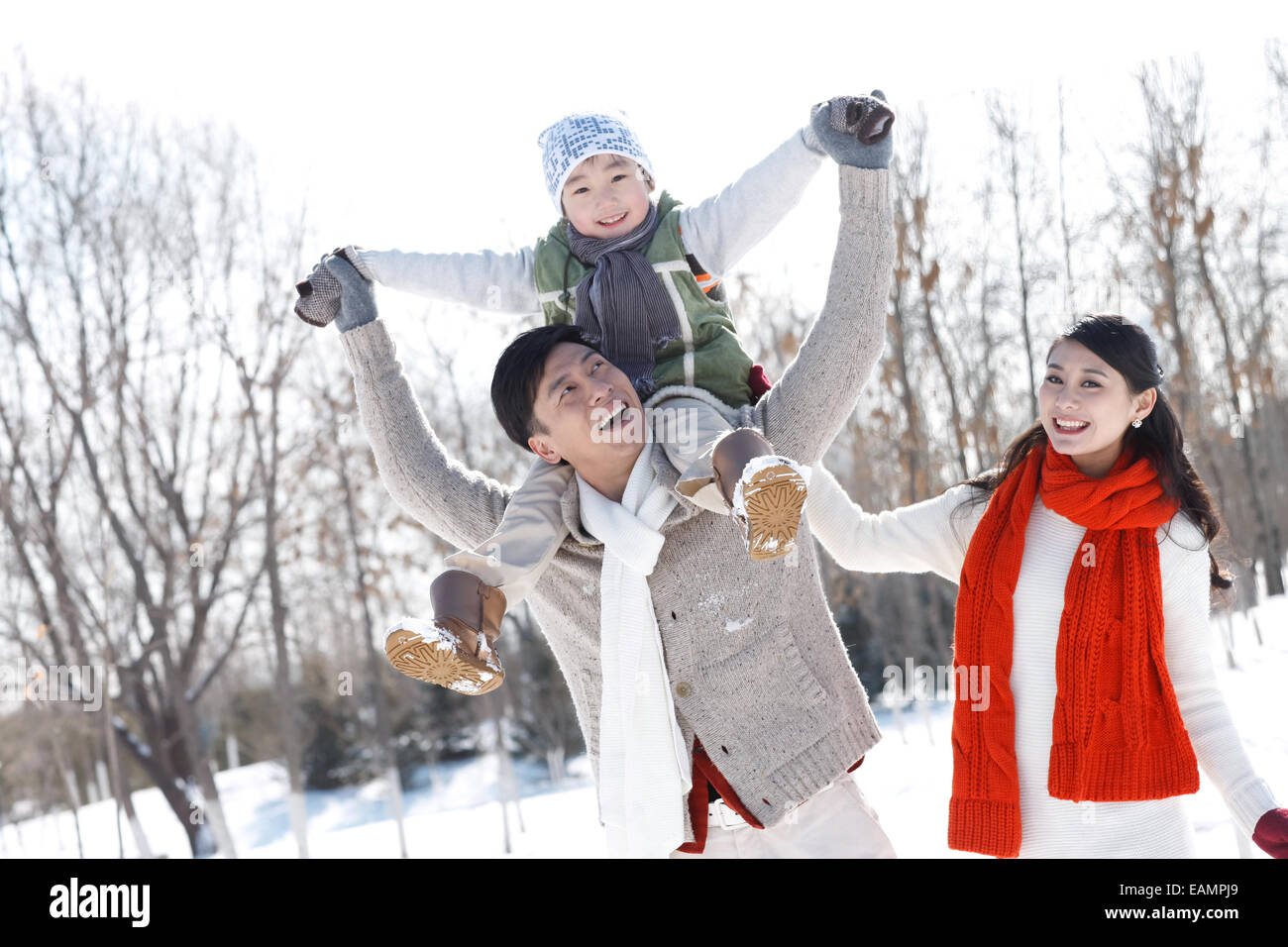 One-child families play outdoors Stock Photo