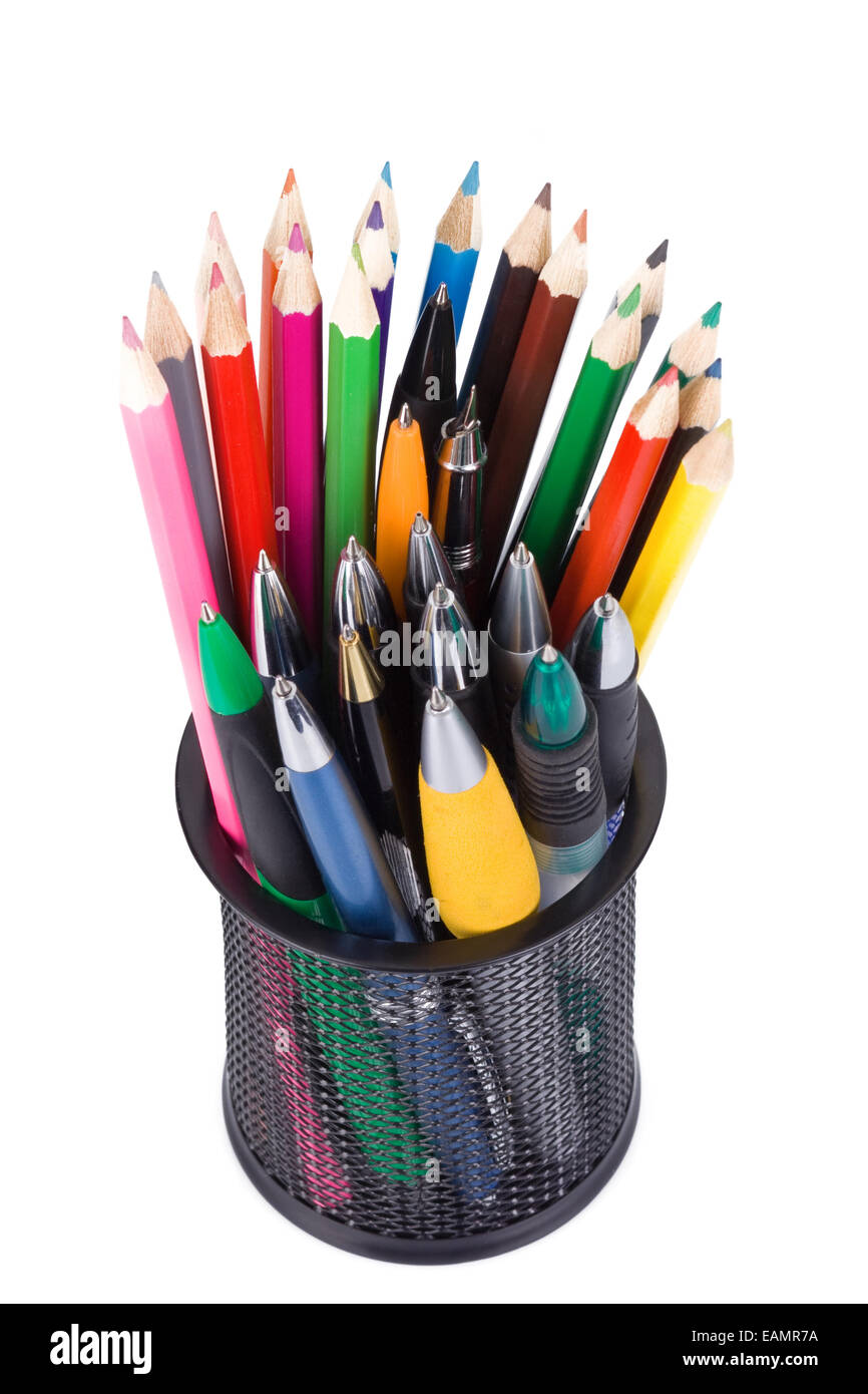 holder basket full of colored pencils Stock Photo Alamy