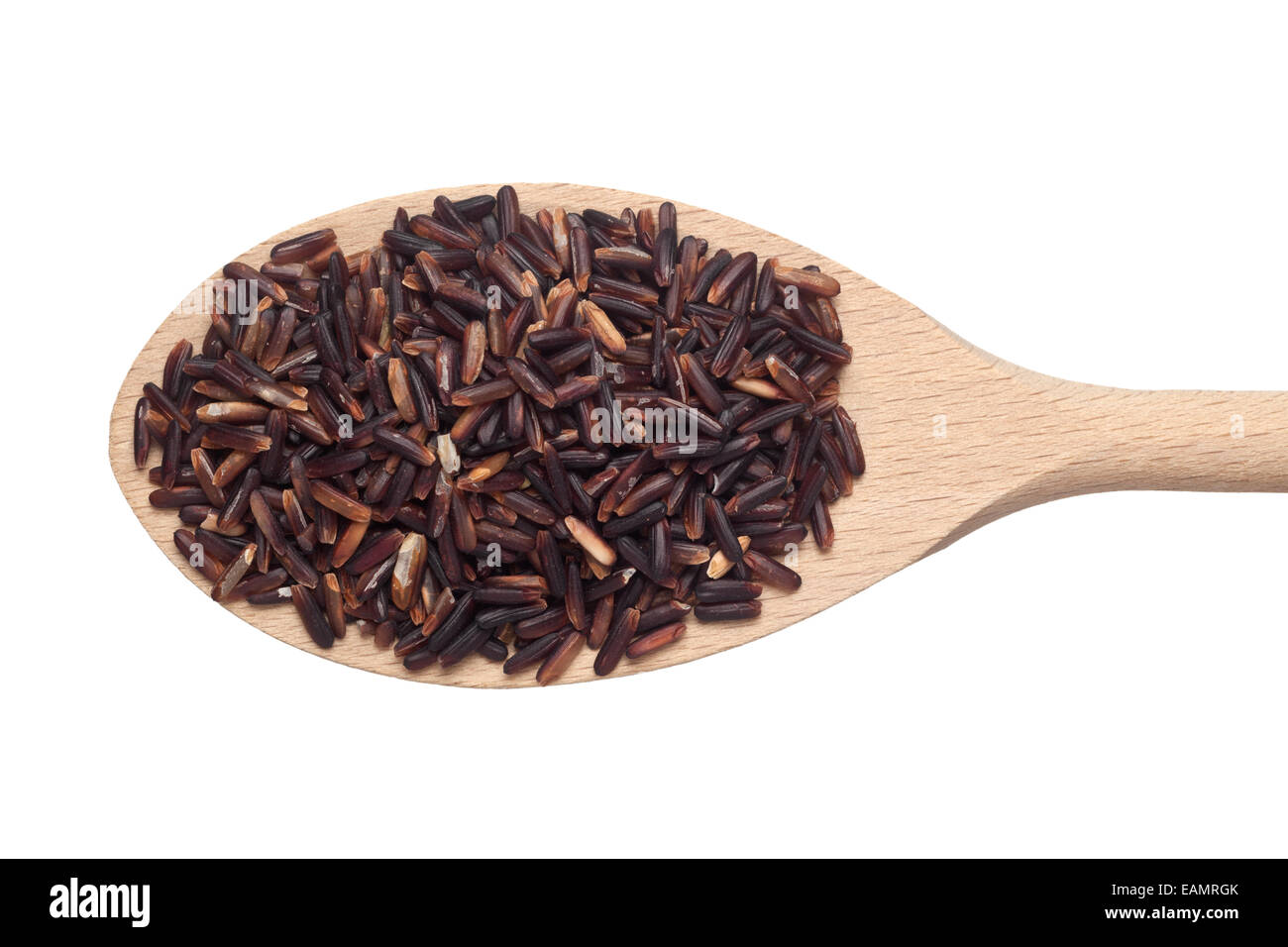 Pile of red rice on a wooden spoon isolated on white background Stock Photo