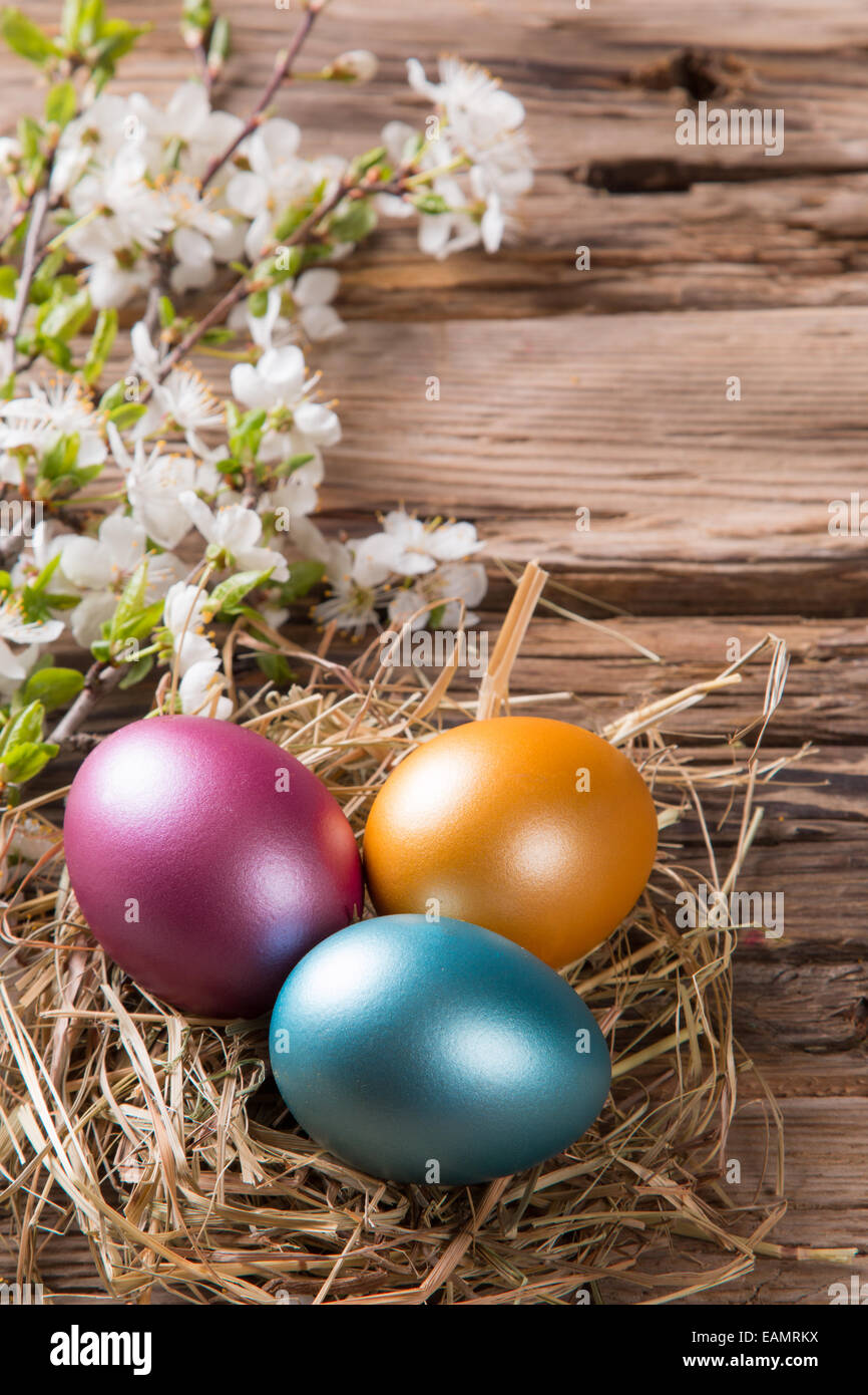 Easter still life with traditional decorative eggs in nest Stock Photo ...