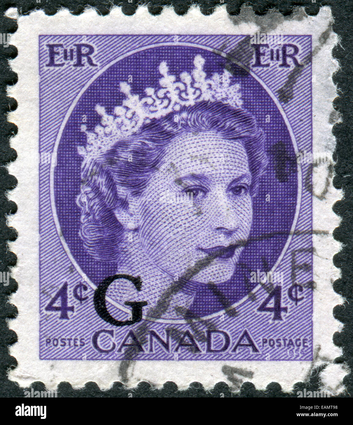 CANADA CIRCA 1954 Postage stamp printed in Canada (overprint "G