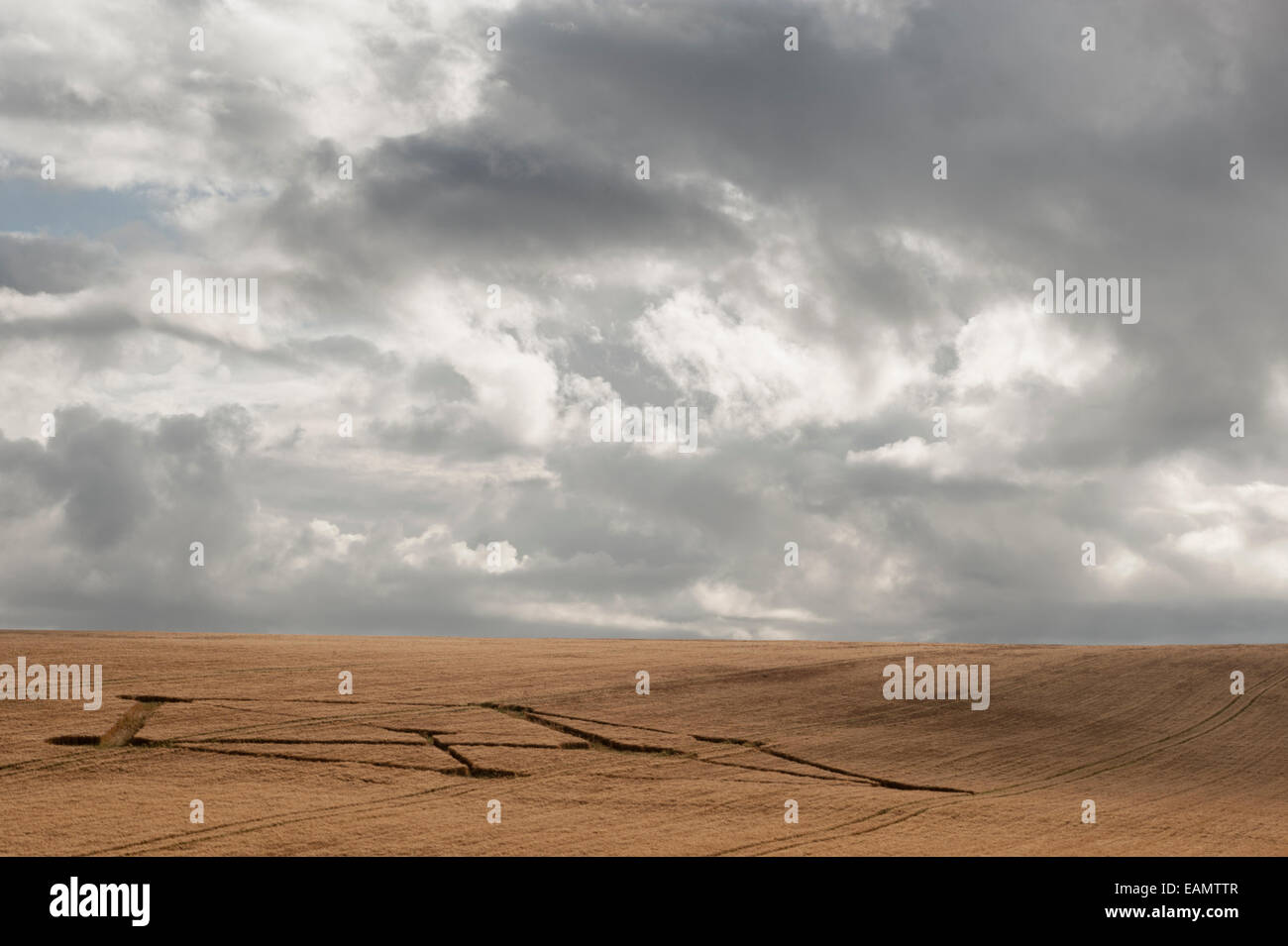 Crop circle pattern in a wheat field, nr Winchester, Hampshire UK Stock Photo