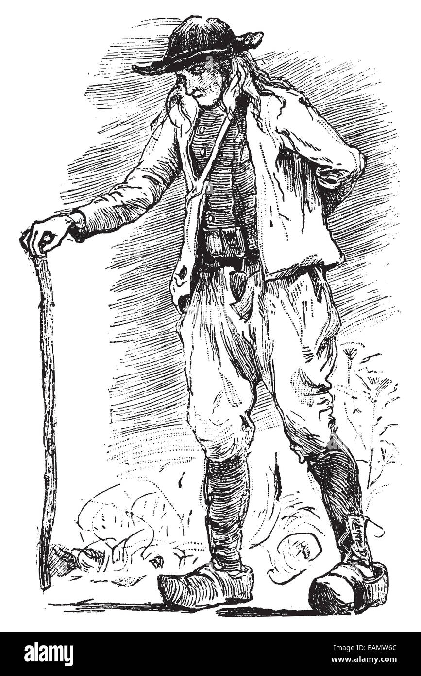 Breton Beggar, vintage engraved illustration. Journal des Voyages, Travel Journal, (1879-80). Stock Photo