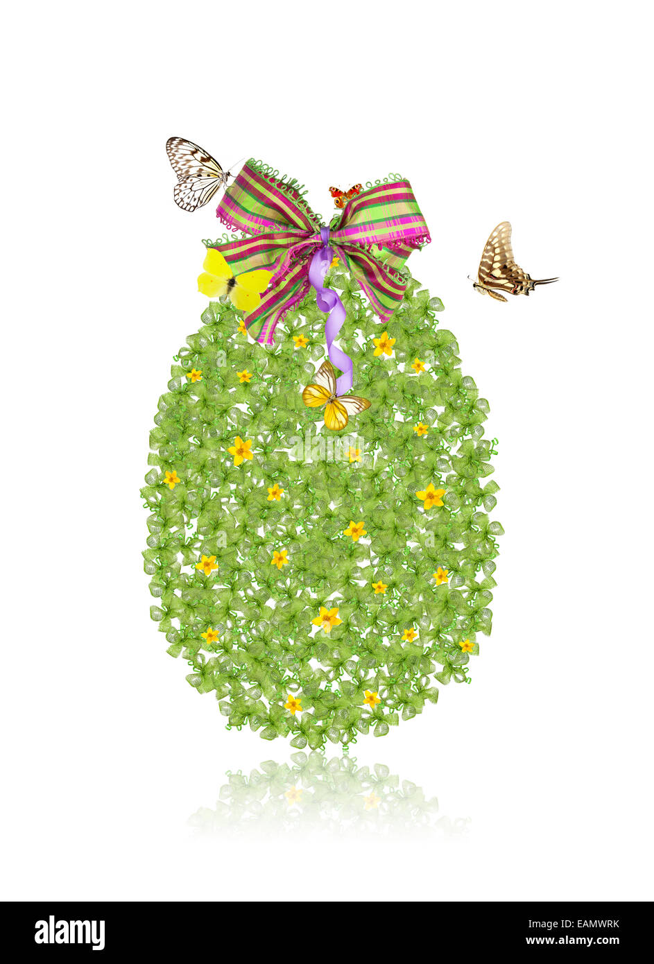 Concept of easter egg made of small ribbons, isolated on white