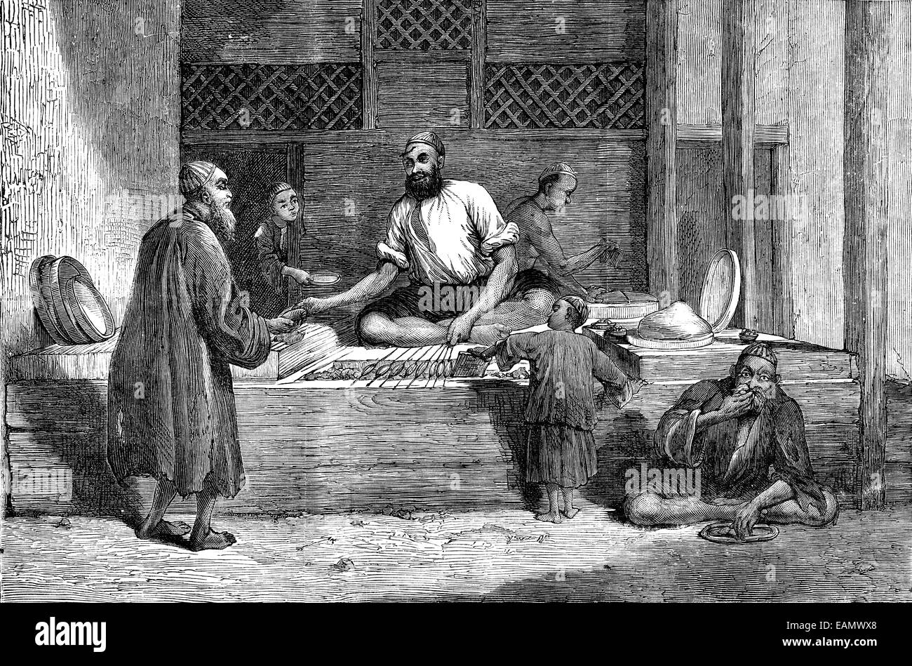 Afghanistan. A merchant of Kabul, vintage engraved illustration. Journal des Voyages, Travel Journal, (1879-80). Stock Photo