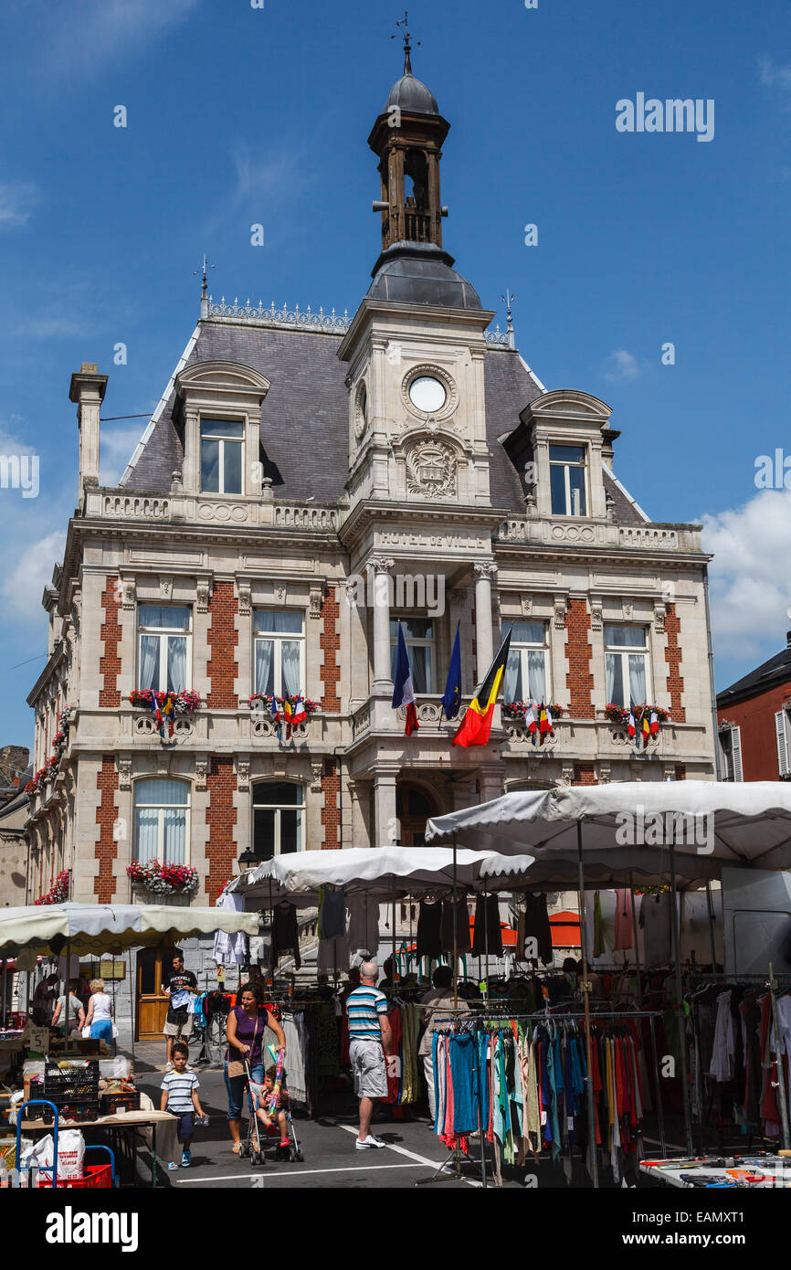 Market day in Givet, Ardennes, France Stock Photo