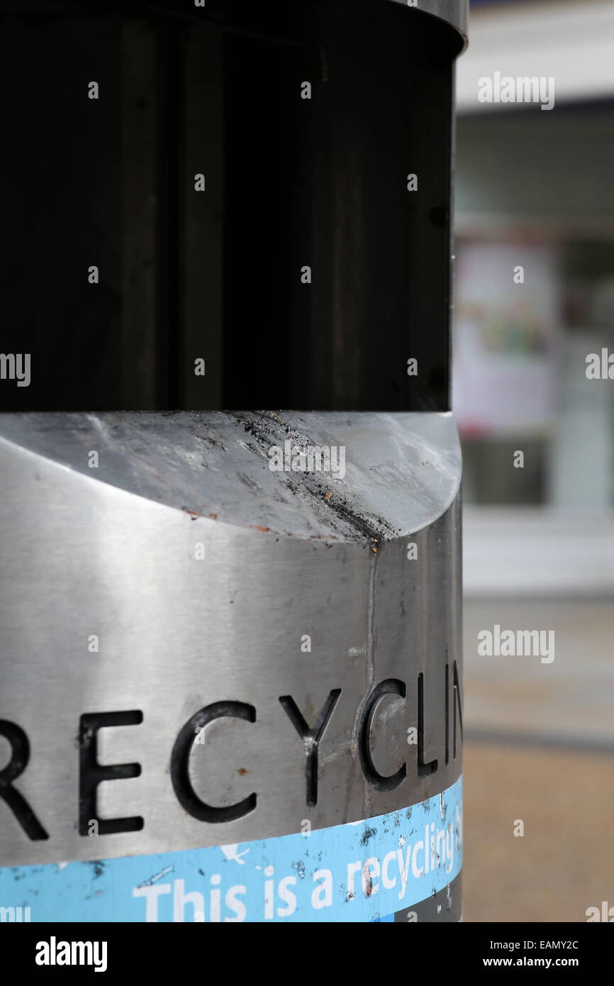 Metal satin polished stainless steel litter bin with ashtray and laser