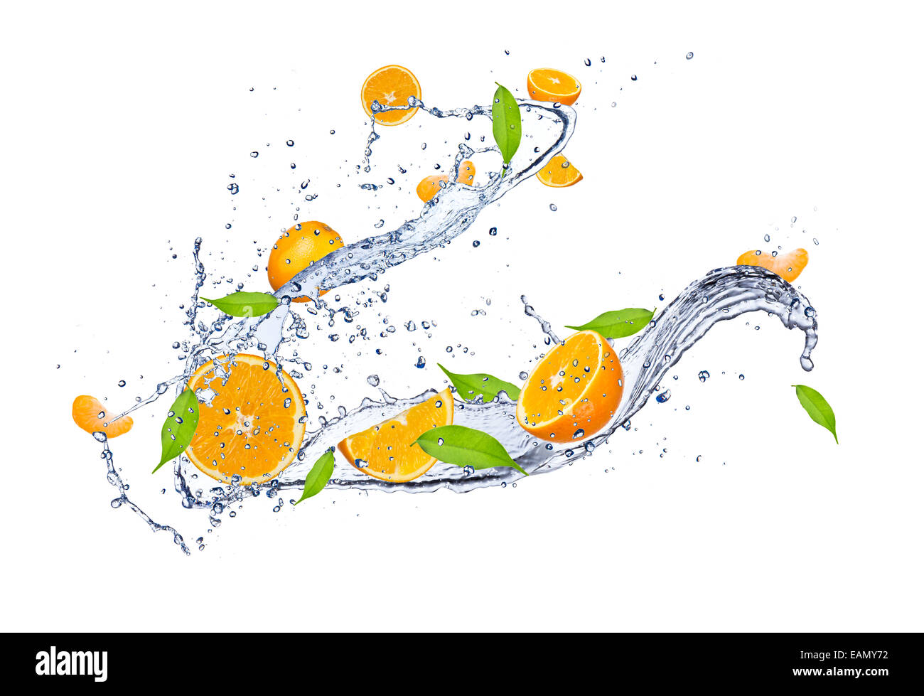 Fresh oranges in water splash, isolated on white background Stock Photo ...