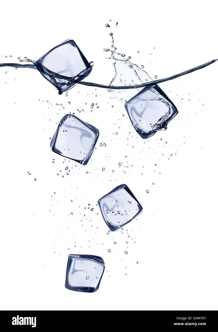 Collection of ice cubes with water splash, isolated on white background ...