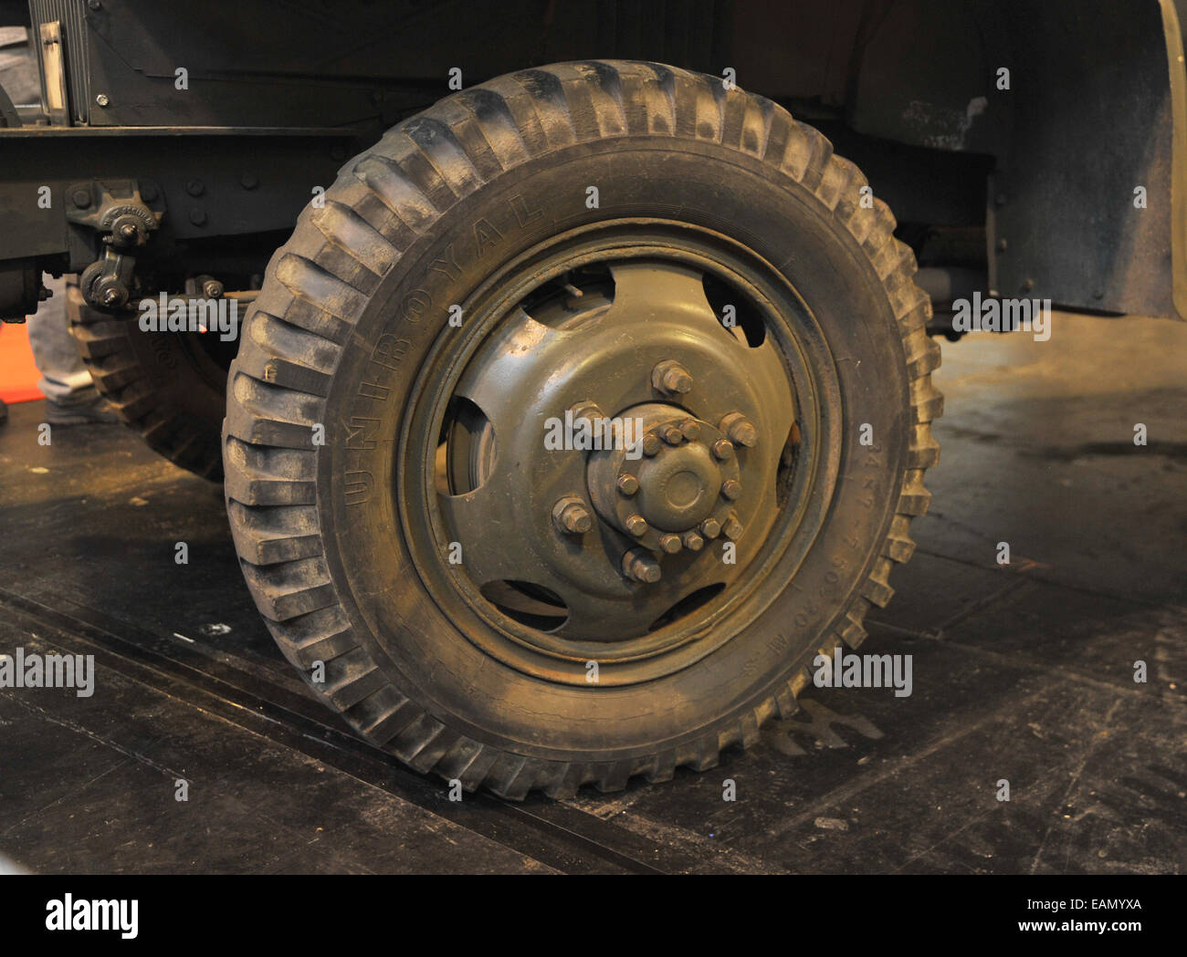 US WWII army truck wheel at the 2014 NEC classic car show Stock Photo