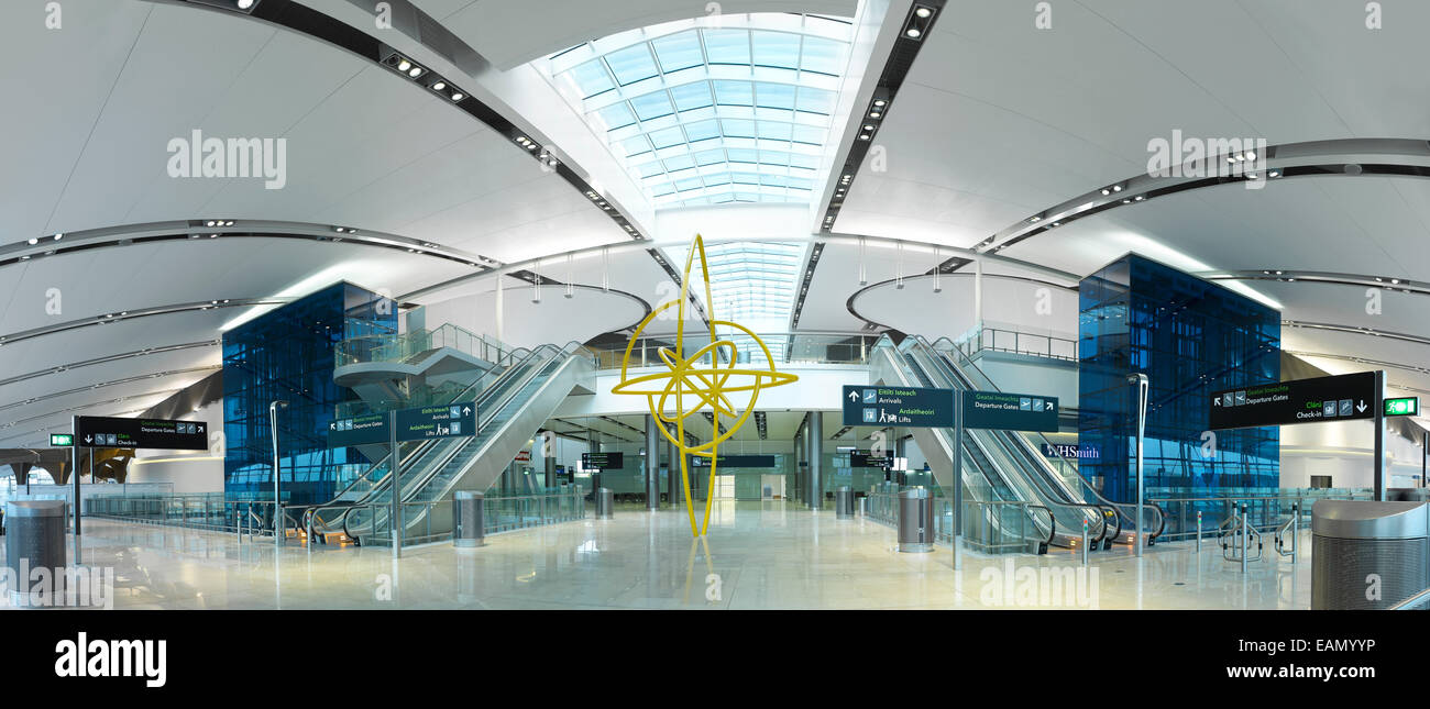 Panoramic interior view of Dublin Airport, Terminal 2, Republic of Ireland. Stock Photo