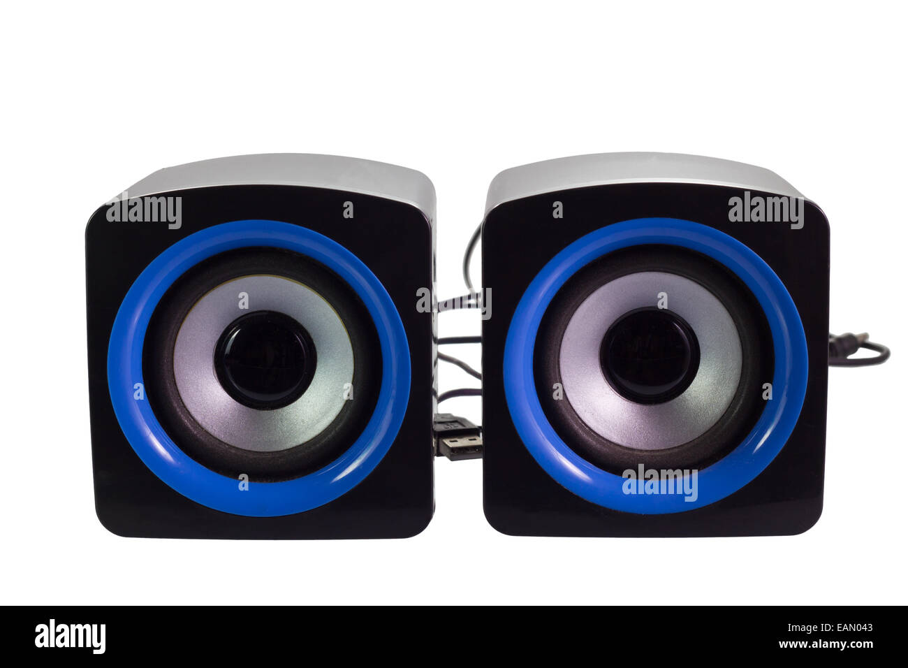 PC computer speakers with blue and black design on isolate white background  Stock Photo - Alamy