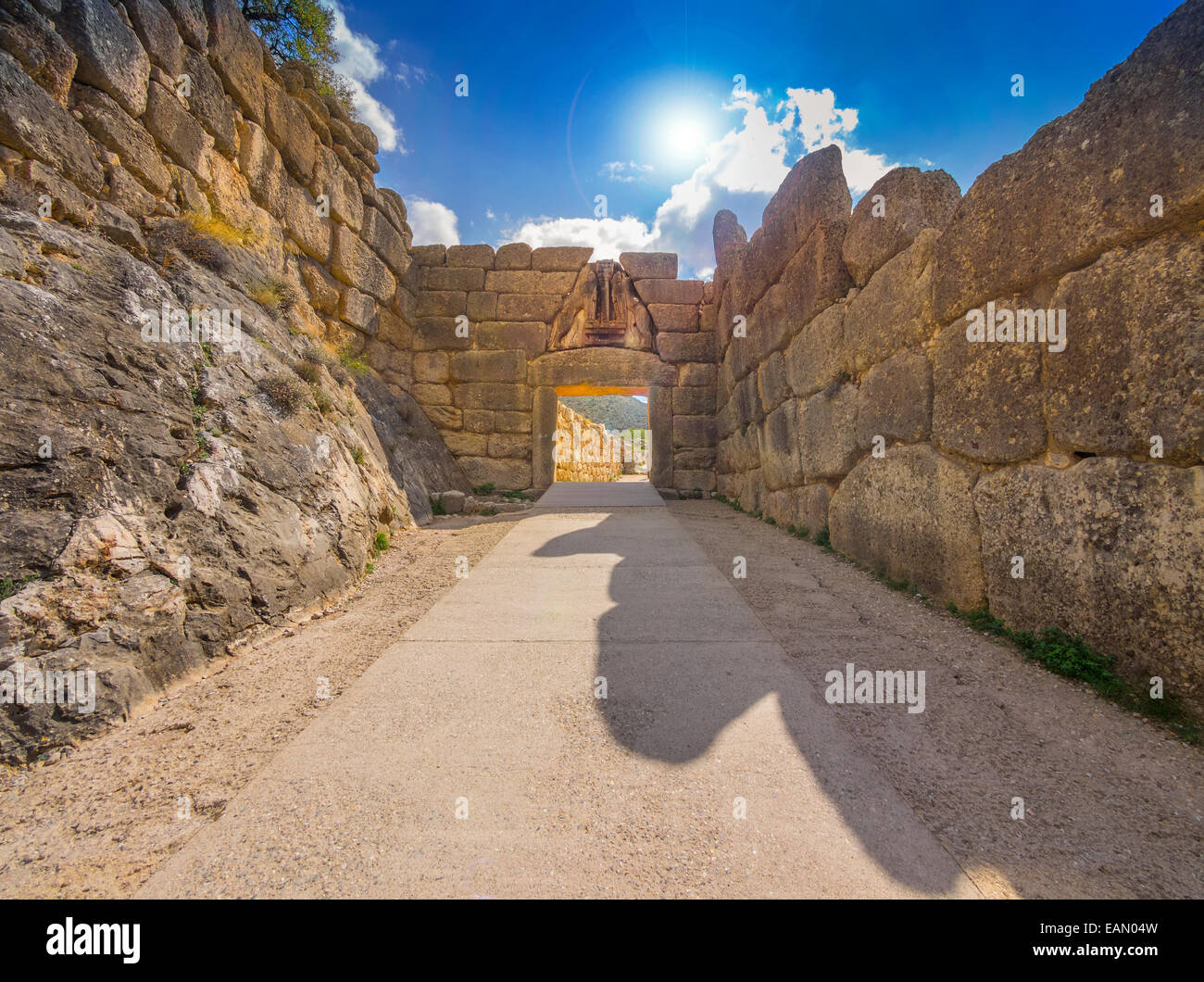 Lion Gate at Mycenae, Greece - 13th century BC, archaeology background Stock Photo