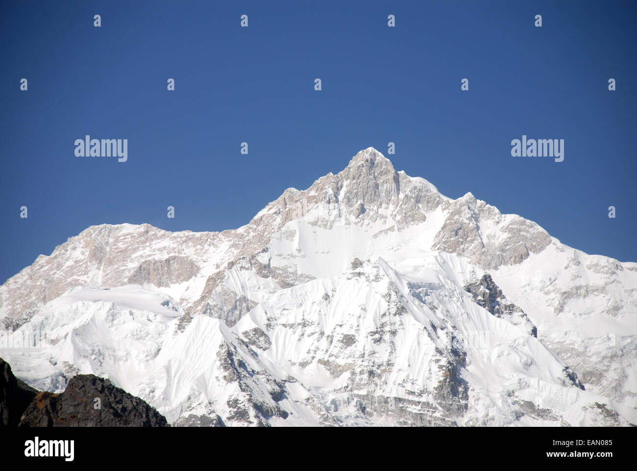 Peaks of the high Himalayas seen from the Singalila ridge in the Indian state of Sikkim Stock Photo