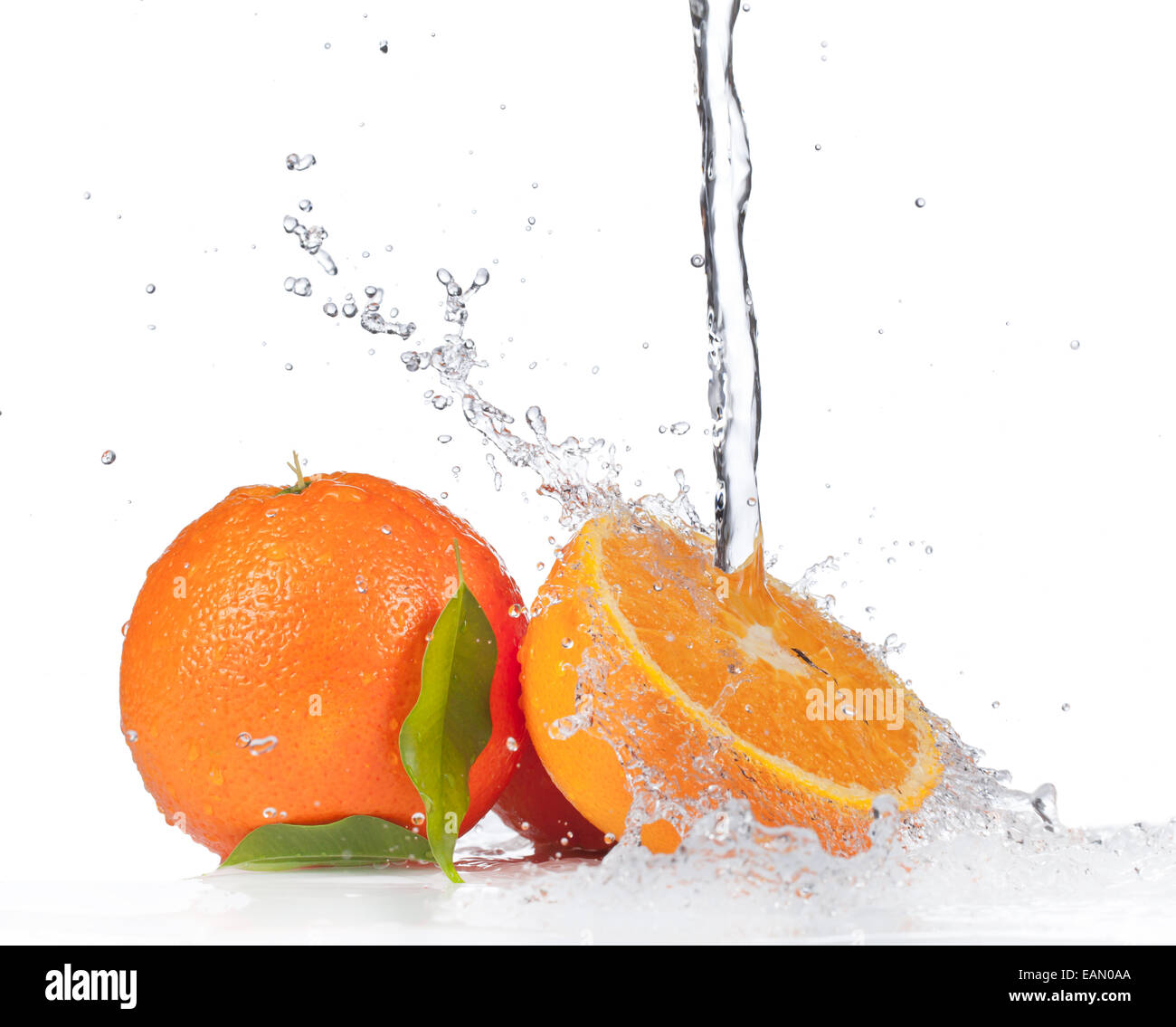 Fresh orange with water splash, isolated on white background Stock ...