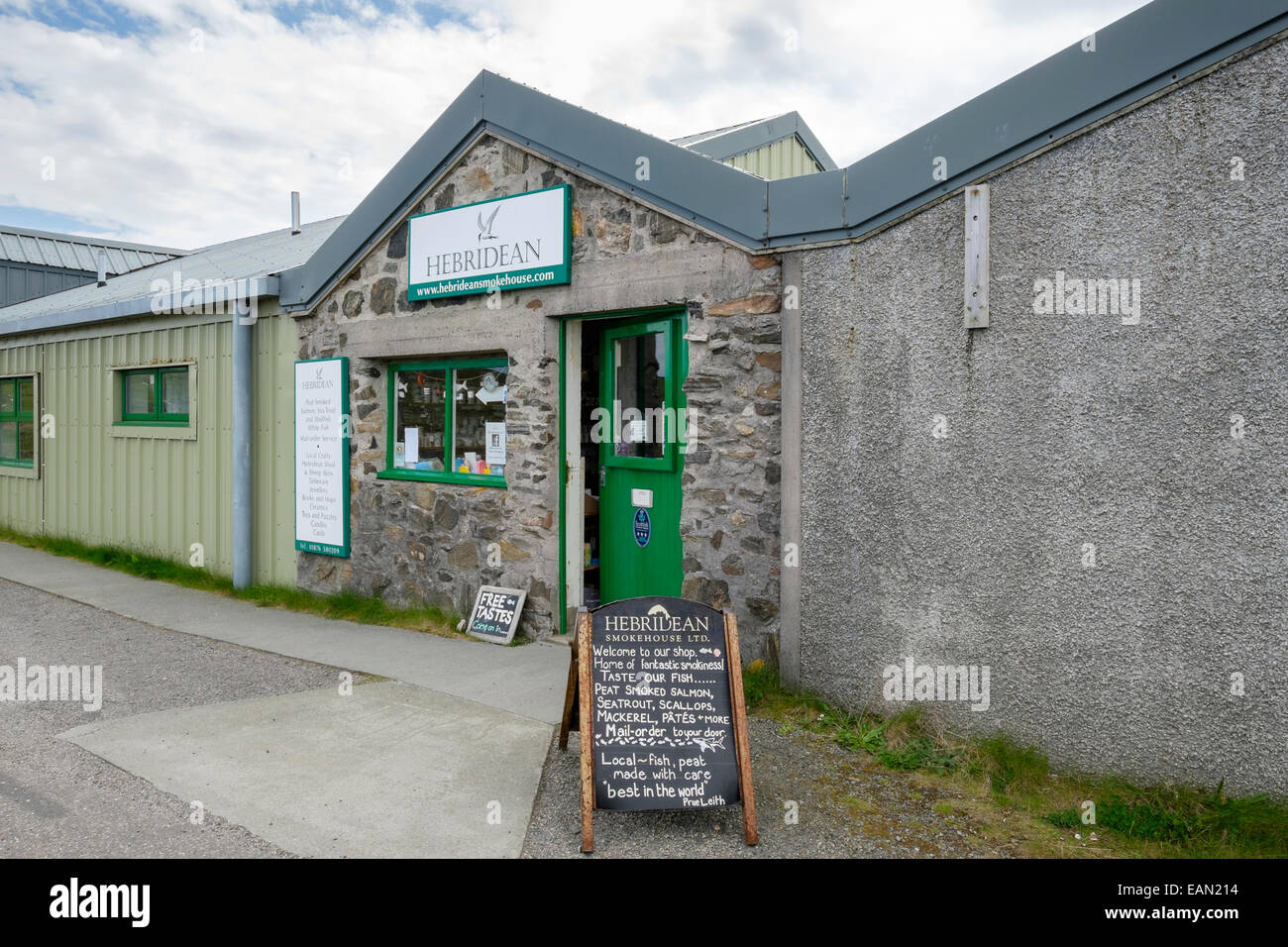 Hebridean Smokehouse shop selling smoked seafood produce and local crafts. North Uist Outer Hebrides Western Isles Scotland UK Stock Photo
