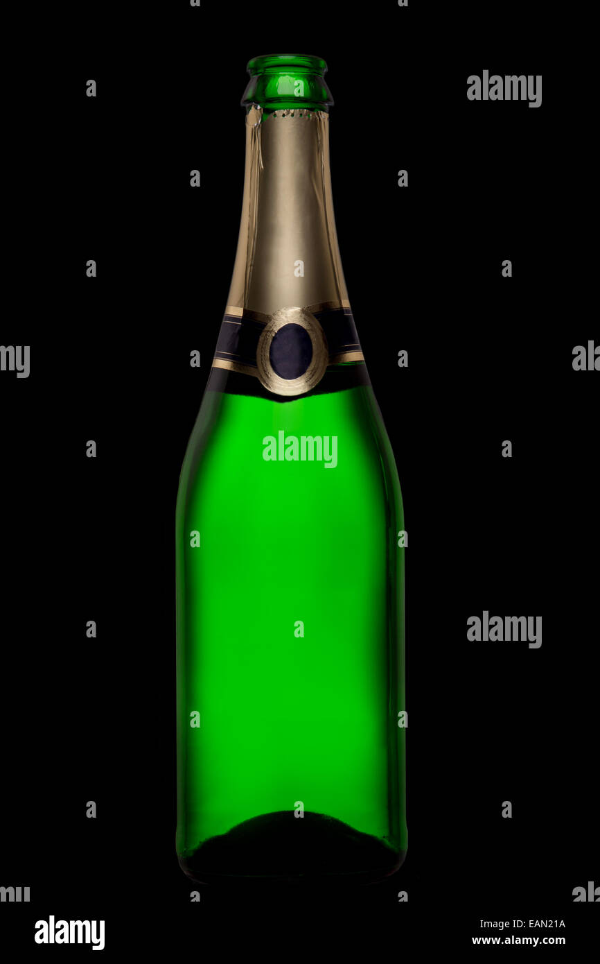 Champagne bottle on black background, celebration theme Stock Photo - Alamy