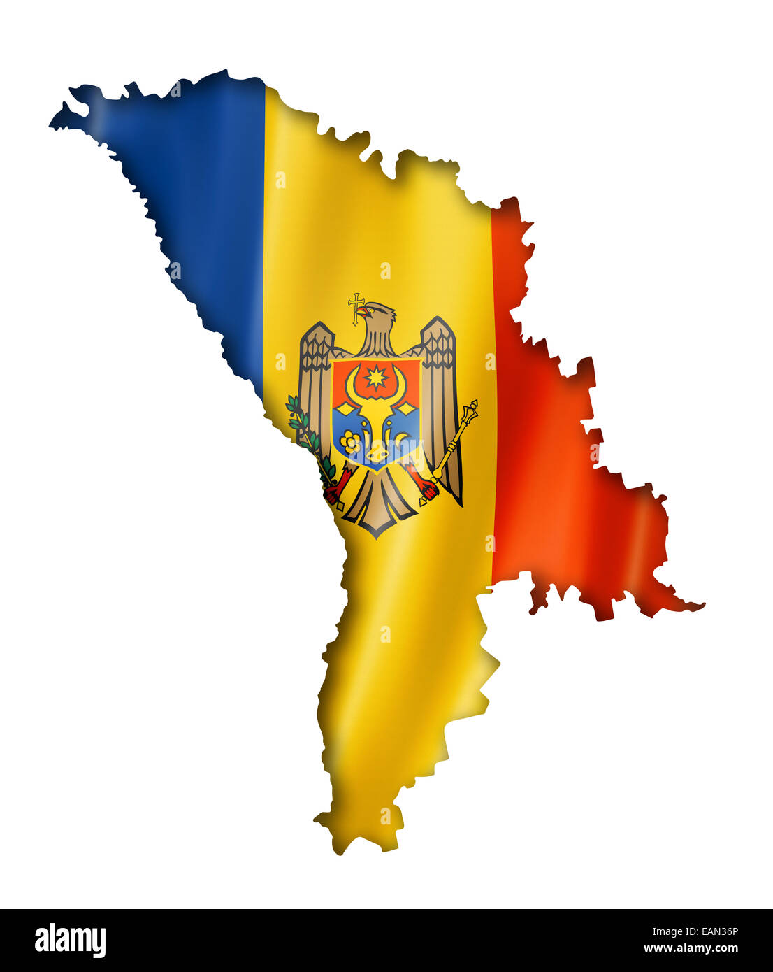 Moldova flag map, three dimensional render, isolated on white Stock Photo