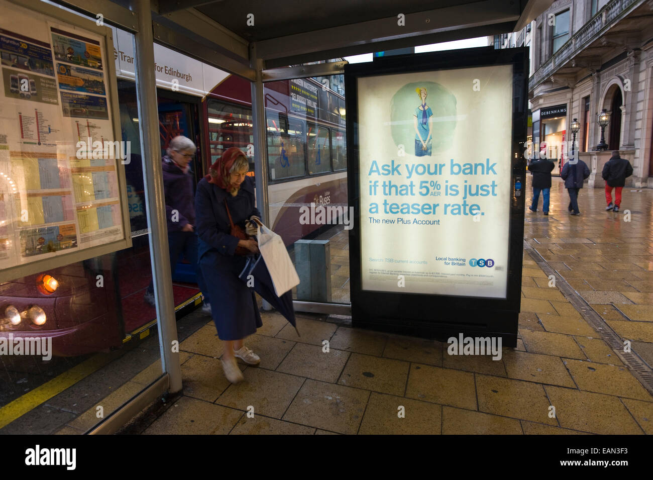 Bus shelter advertising TSB bank in city centre on Princes Street ...