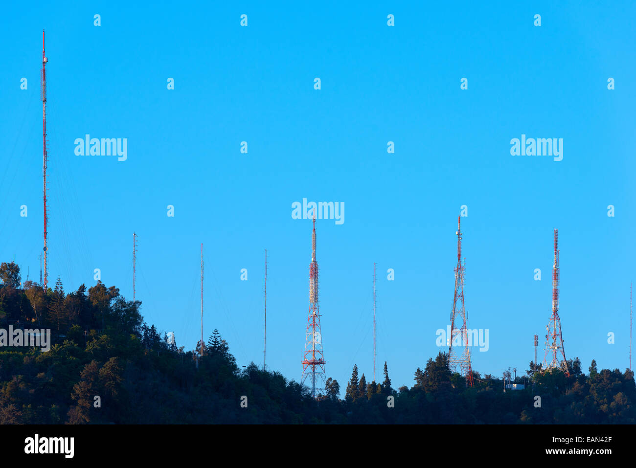 Telecommunications towers over San Cristobal hill Stock Photo