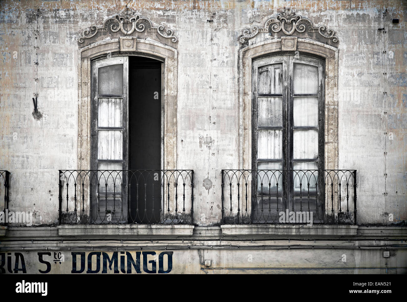 Sad but elegant windows, Almeria, Spain Stock Photo