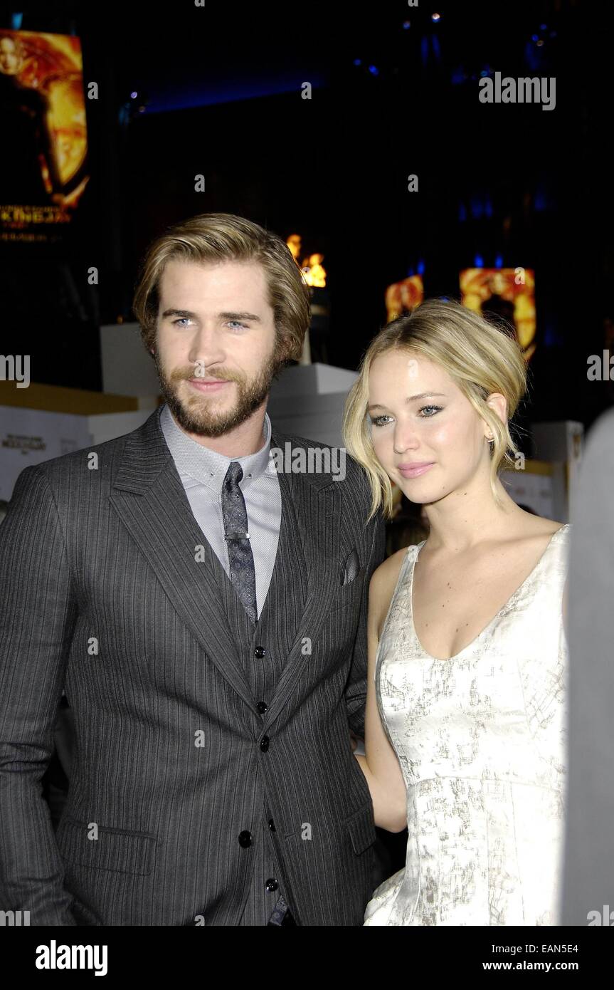 Los Angeles, USA. 17th Nov, 2014. Jennifer Lawrence, Liam Hemsworth at