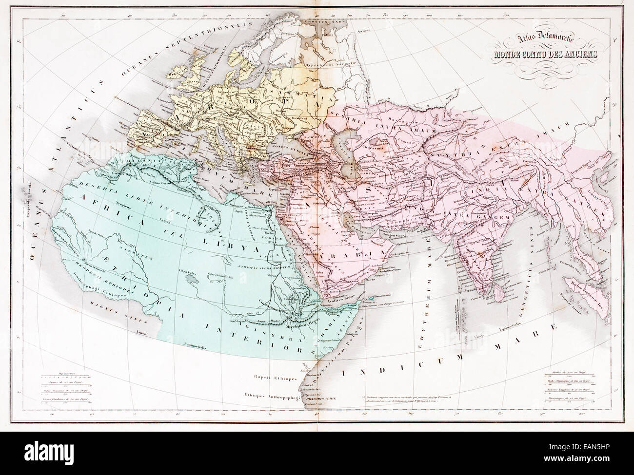 The world as known to the ancients.  Map from Atlas Delamarche, c.1860, entitled Monde Connue Des Anciens. Stock Photo