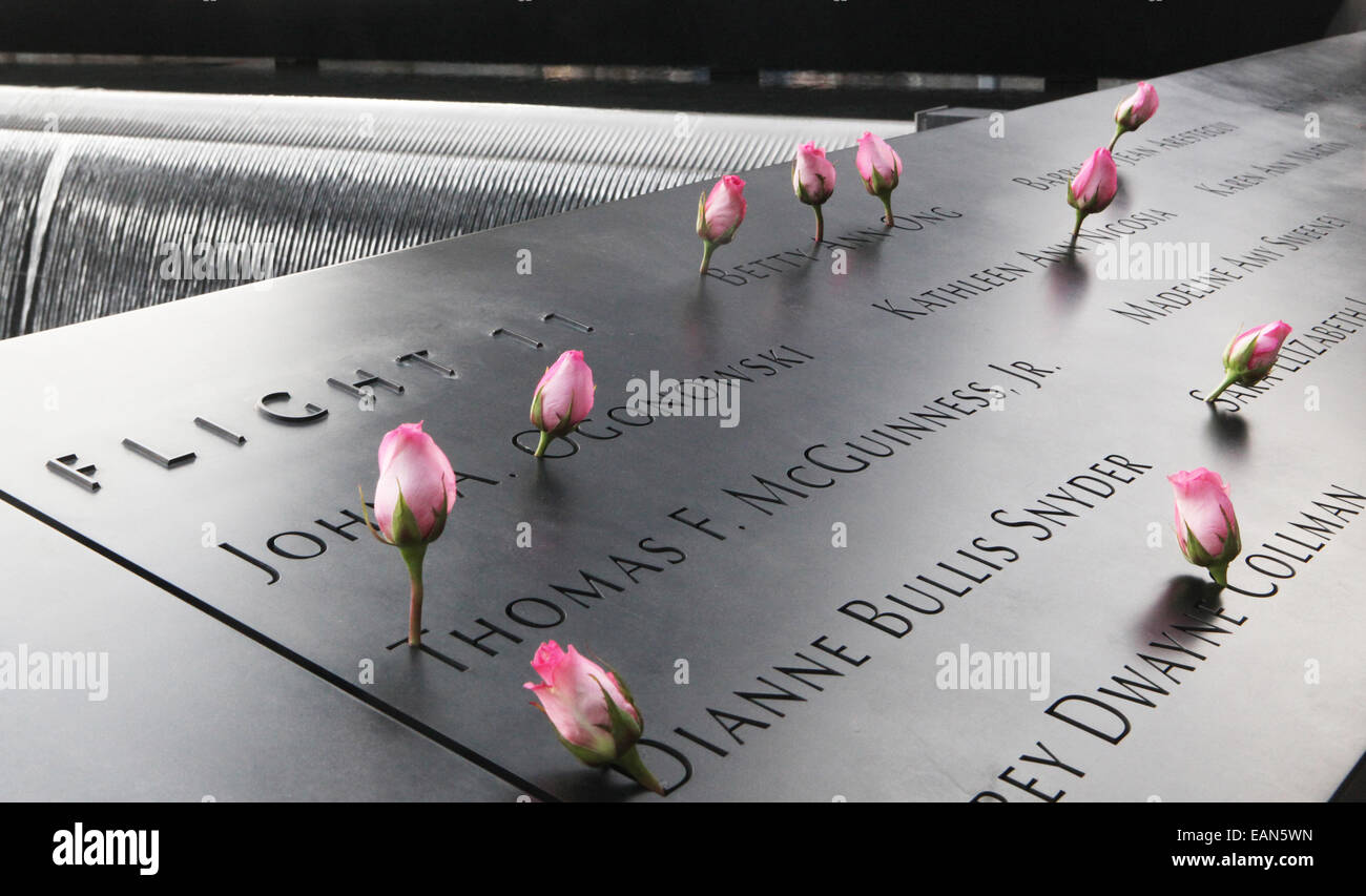 The memorial for victims of 9/11 at the ground zero site in New York City.  19th November 2011. Stock Photo