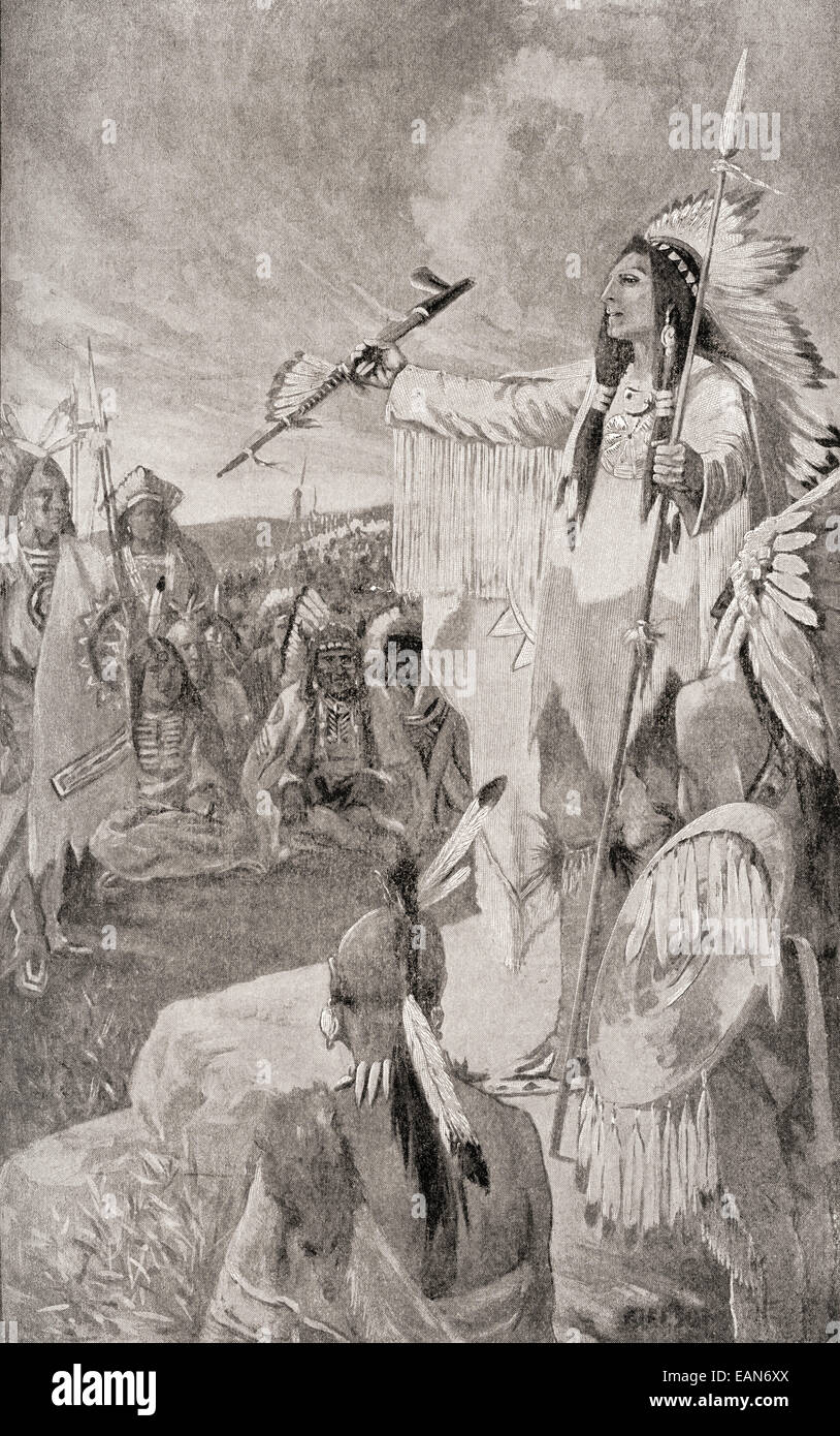 Hiawatha aka Ayenwatha, Aiionwatha or Haiëñ'wa'tha. Pre-historical Native American leader co-founder of the Iroquois confederacy Stock Photo