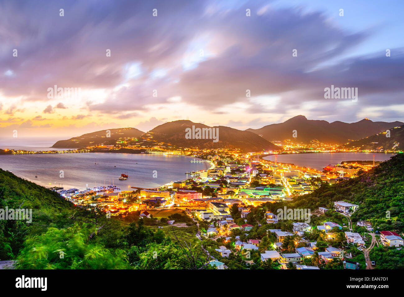 Philipsburg, Sint Maarten, Dutch Antilles cityscape at the Great Salt Pond. Stock Photo